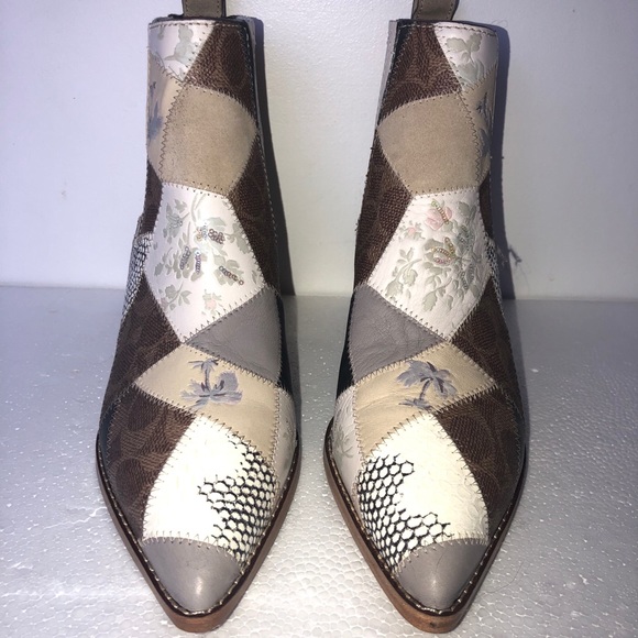 NEW COACH Patchwork Western Ankle Boots Size 6 - Picture 2 of 8
